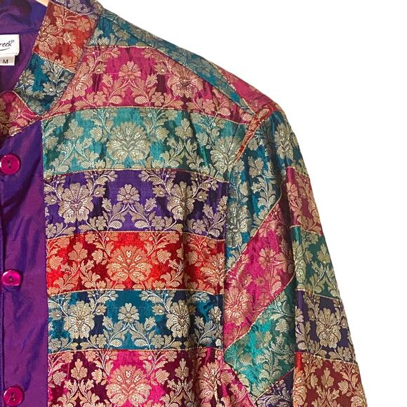 Coldwater Creek Size M Purple Silk Lined Patchwork Jacket with Mandarin Collar - Picture 4 of 9